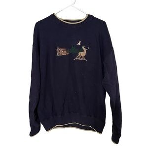 OUTDOOR LIFE cottage embroided navy sweatshirt crew neck size L